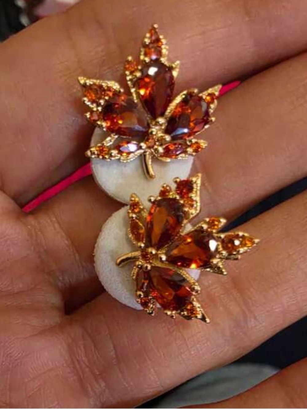 Gold-Tone Amber Crystal Leaf Stud Earrings - Women Jewelry